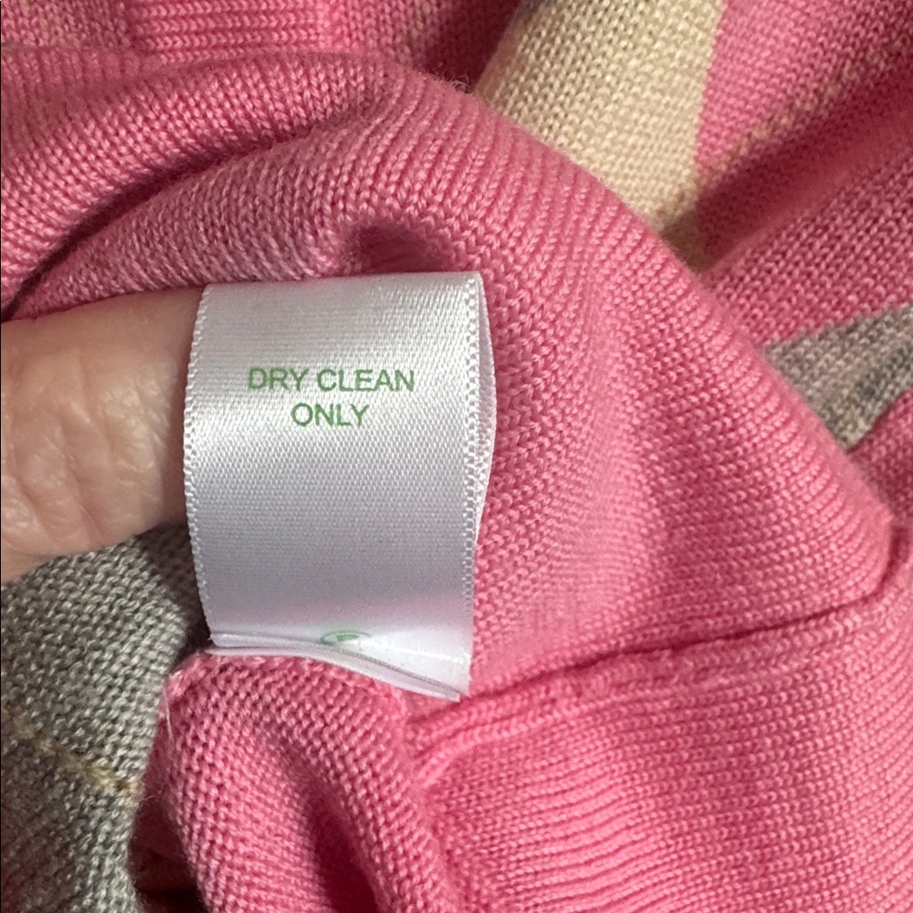 LILLY PULITIZER Argyle Pink Gray Ivory Button Sweater Merino Wool Medium - Picture 10 of 10